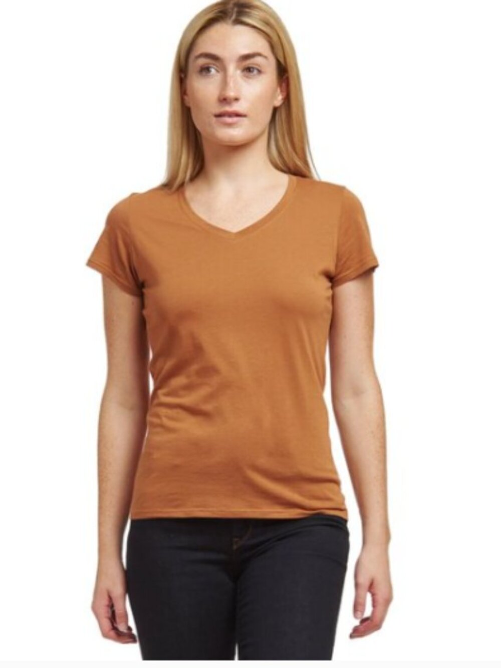 Mott & Bow Marcy Tee Women's V-Neck Cardamom Rust Brown T-Shirt Size XL